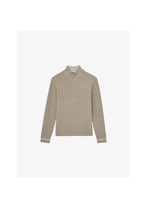 Mens Reiss Tuscano Half-Zip Cable-Knit Jumper