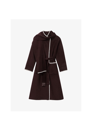 Womens Maje Embroidered Removable-Scarf Wool-Blend Coat