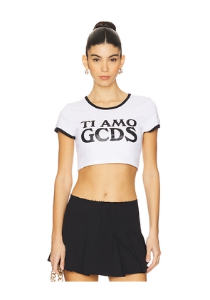 GCDS Ti Amo Crop T-shirt in White. Size M. Also in L, S.