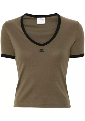 Courrèges logo-patch V-neck T-shirt - Green
