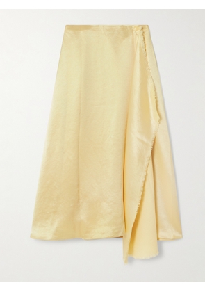 Abadia - Verlap Draped Frayed Dupioni Wrap Maxi Skirt - Yellow - US2,US4,US6,US8,US10,US12