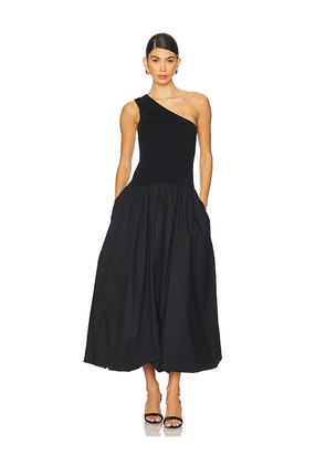 Shona Joy Aliah One Shoulder Bubble Midi Dress in Black. Size L. Also in S.