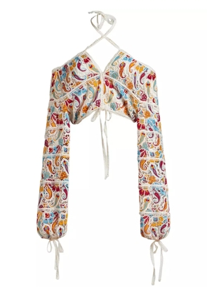 ETRO paisley-macramé top - White