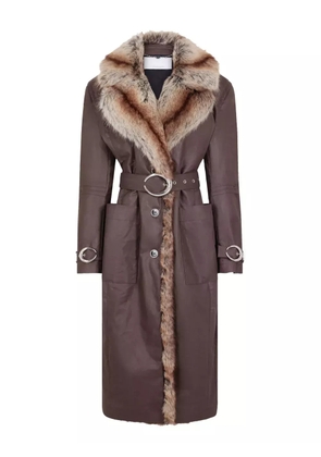 Rabanne fur-trimmed belted coat - Purple