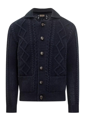 RAKKI Aran polo-collar cardigan - Blue