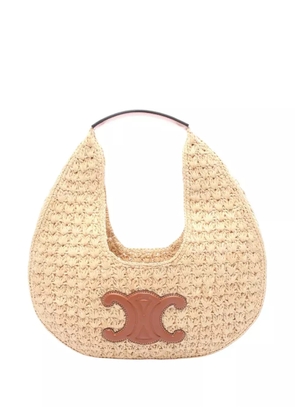 Celine Pre-Owned 2021-2025 Raffia and Calfskin Triomphe Panier hobo bag - Brown