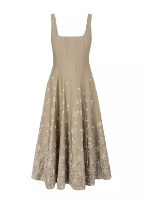 STAUD floral-embroidered midi dress - Neutrals