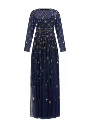 Mac Duggal long-sleeve crystal-embellished gown - Blue