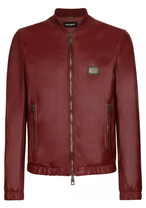 Dolce & Gabbana logo-appliqué leather jacket - Red