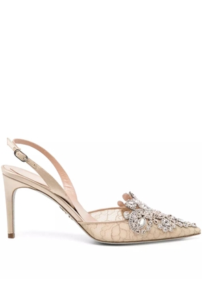 René Caovilla 50mm Veneziana crystal slingback pumps - Neutrals