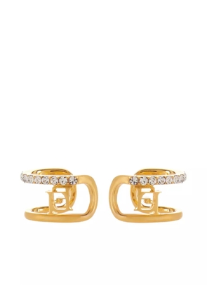 Elisabetta Franchi logo-rhinestone ear cuffs - Gold