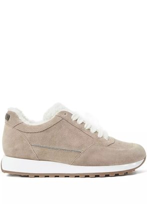 Peserico suede shearling-trim sneakers - Neutrals
