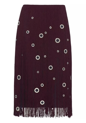 Prada eyelet-embellished fringed midi skirt - Red