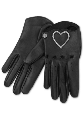 Philipp Plein heart-appliqué leather gloves - Black