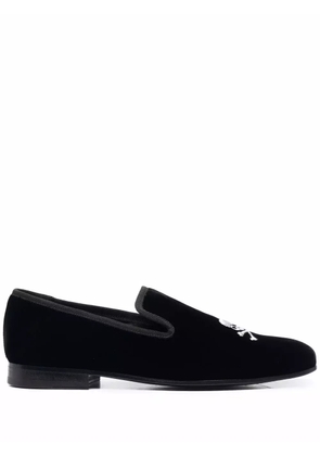 Philipp Plein skull embroidery velvet loafers - Black