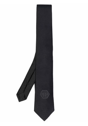 Philipp Plein hexagon logo-patch silk tie - Black