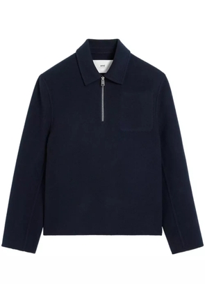 AMI Paris semi zipped wool-cashmere blend jacket - Blue