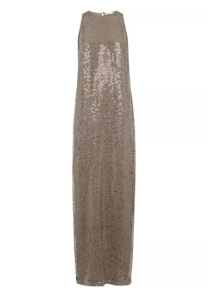 Brunello Cucinelli sequinned silk column maxi dress - Brown