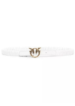 PINKO logo-plaque sheepskin belt - White