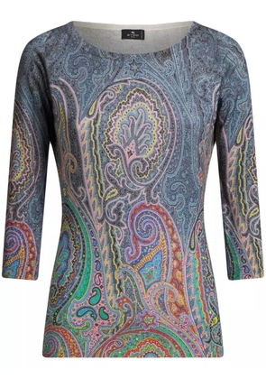 ETRO paisley-print fine-knit sweater - Blue