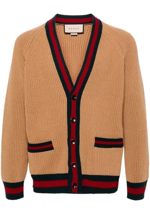 Gucci Web stripe-trim wool cardigan - Neutrals