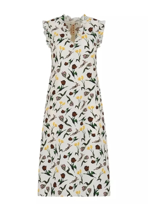 Marni floral-print ruffled midi dress - White