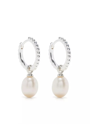 DOWER AND HALL Timeless Oval Pearl Charm hoops - Silver
