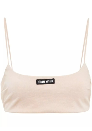 Miu Miu logo-patch crop top - Neutrals