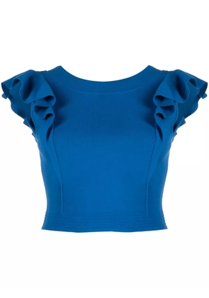 LIU JO ruffled crop knitted top - Blue