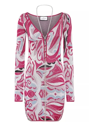 Philipp Plein intarsia-knit crystal-stripe minidress - Pink