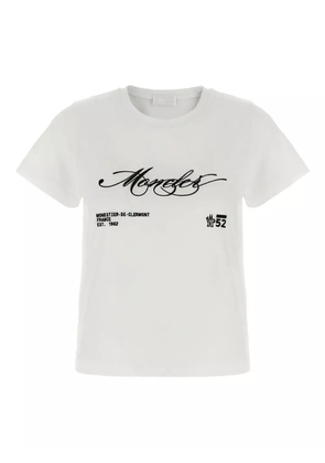 Moncler embroidered cursive-logo cotton T-shirt - White