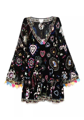 Camilla A-line gathered panelled dress - Black