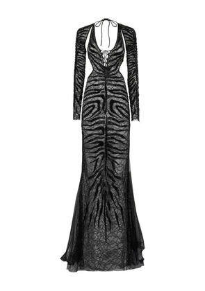 Roberto Cavalli sheer tiger-print evening dress - Black