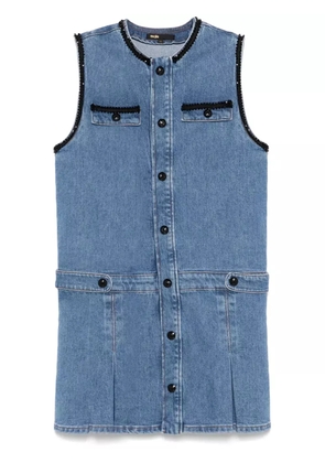 Maje embroidered-trim denim mini dress - Blue