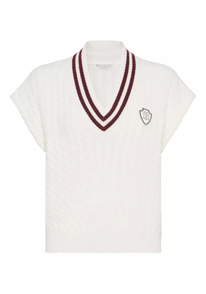 Brunello Cucinelli cable-knit v-neck sweater - White