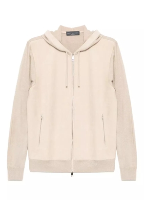 Brett Johnson mixed media full-zip hoodie - Neutrals