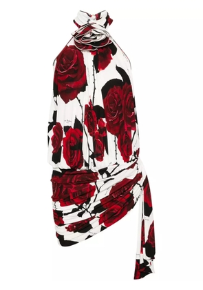 Balmain rose-print mini dress - White