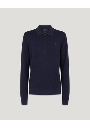 Belstaff Drift Knitted Polo Men's Cotton Silk Blend Dark Ink Size XL