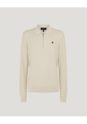 Belstaff Drift Knitted Polo Men's Cotton Silk Blend Stone Beige Size M
