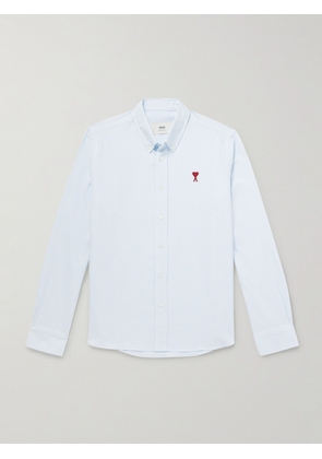 AMI PARIS - ADC Button-Down Collar Logo-Embroidered Striped Cotton Oxford Shirt - Men - Blue - XS