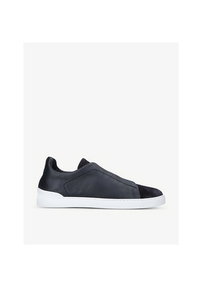 Mens Zegna Tripe Stitch Leather and Suede Trainers