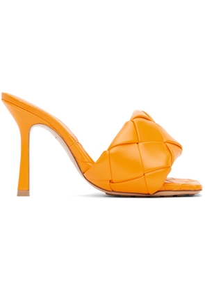Bottega Veneta Orange Intrecciato Lido Heeled Sandals