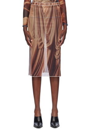 Rokh Brown Draped Printed Midi Skirt