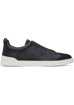 ZEGNA Navy Deerskin Triple Stitch Sneakers
