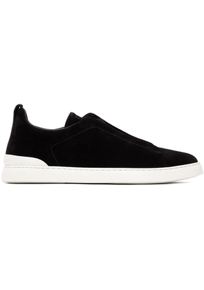 ZEGNA Black Suede Triple Stitch Sneakers