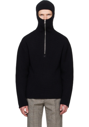Courrèges Black Ribbed Wool Hoodie
