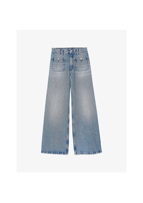 Womens Sandro Patch-Pocket Straight-Leg Denim Jeans