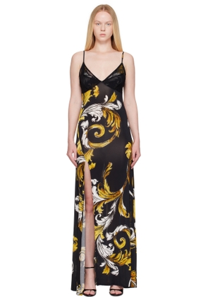 Versace Jeans Couture Black Outline Barocco Slip Maxi Dress