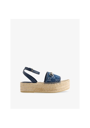 Womens Gucci Paloma Denim Platform Espadrille Sandals