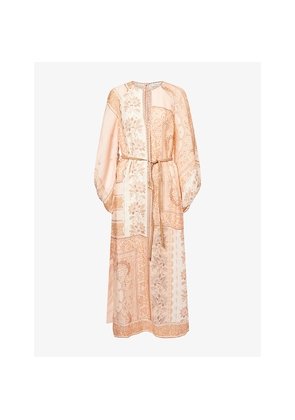 Womens Zimmermann Lucky Balloon-Sleeves Linen Midi Dress